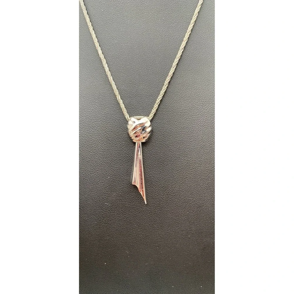 Vintage Monet Silver Tone Knotted Articulated Sash Tie Pendant Twist Rope Chain
